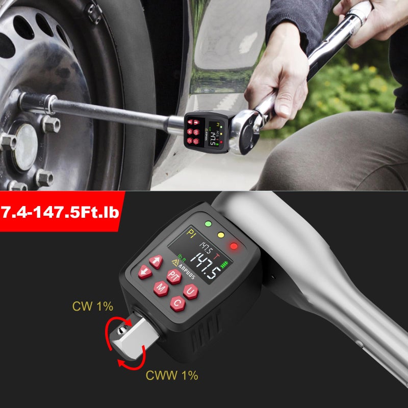 ANPUDS 1/2"" Digital Torque Adapter  7.4-147.5 Ft-lb/10-200 Nm  Digital Torque Wrench Converter with 1% Accuracy  Preset Value  Data Storage  Buzzer & LED Indicators  3/8'' & 1/4'' Adapters for Car - Image 3